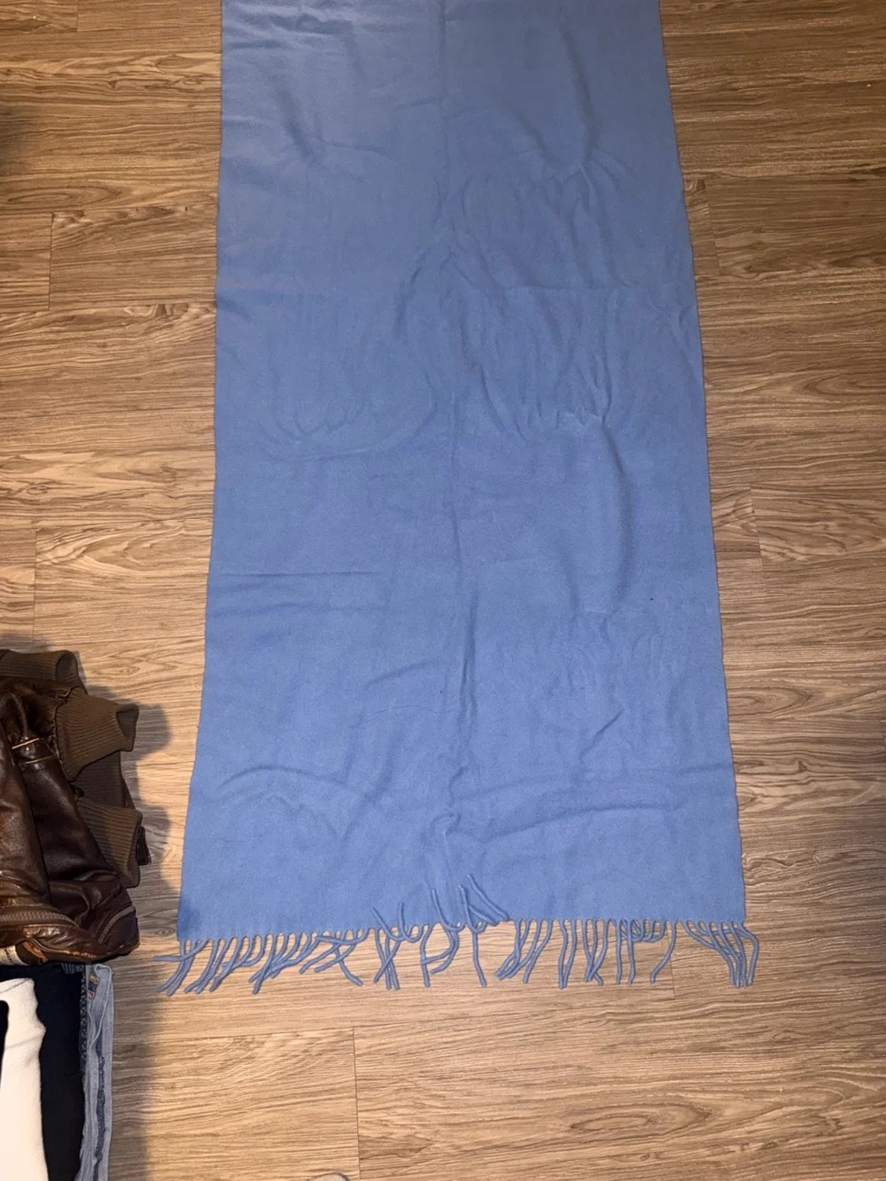 Rykiel Homme Large Rectangle 100% Wool Scarf Made in France Blue Fringe